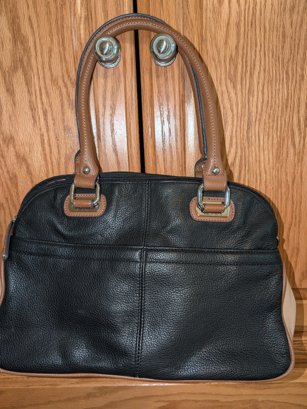 Classic Two-Tone Black and Tan Leather Tote